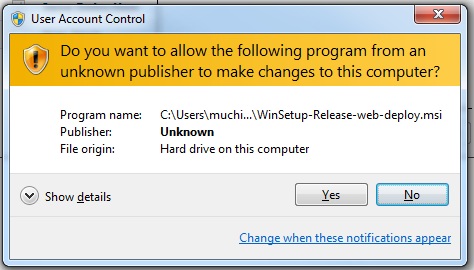 User Account Control alert window