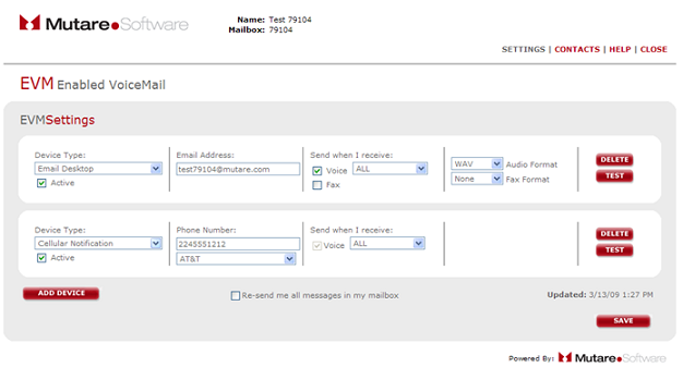 the EVM settings page with save at the bottom right corner.