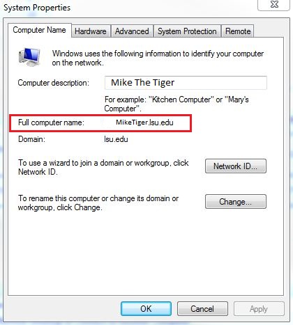 Full Computer Name under Computer Name tab.