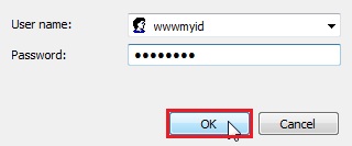 Username and Password fields with "OK" highlighted