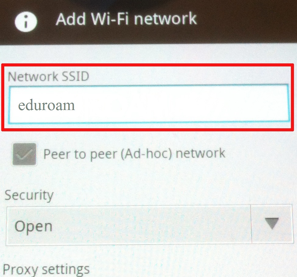  entering Network SSID in the Add wi-fi network window. 