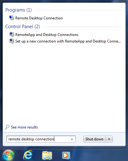 Remote desktop connection icon in search bar.