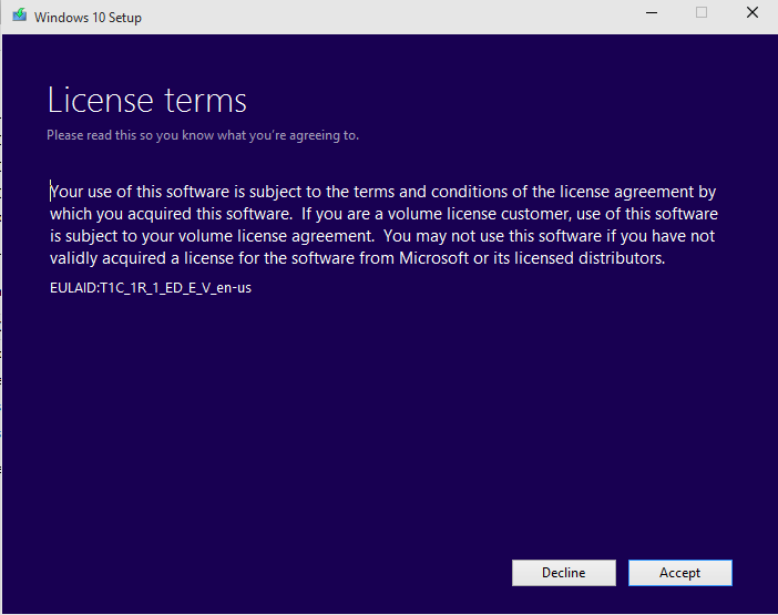  license terms screen