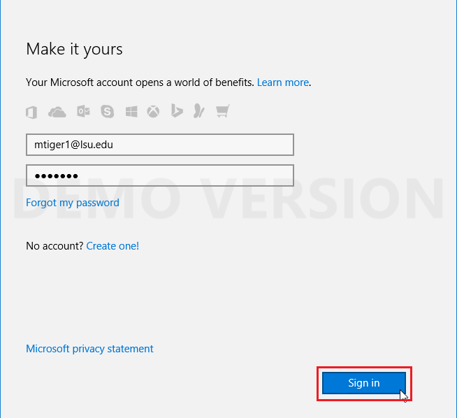 signing in with Microsoft account.