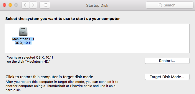 Startup Disk window