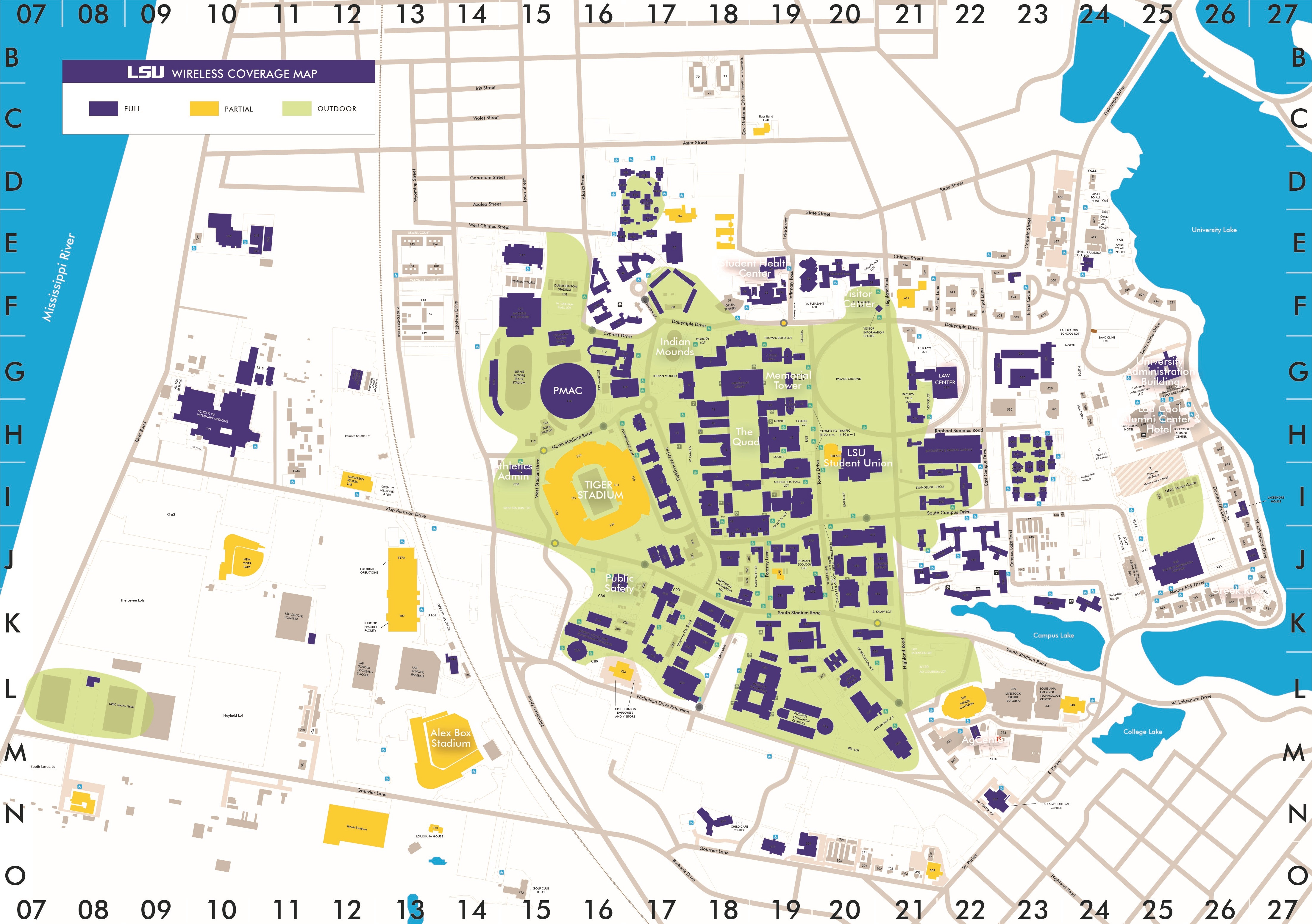 A map of LSU's wireless coverage.
