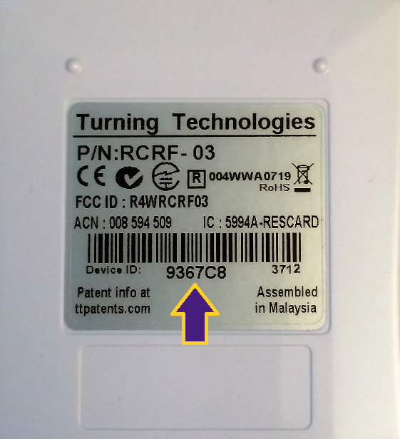 Device ID location on the back of clickers.