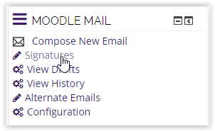 Moodle Mail block with signatures highlighted.