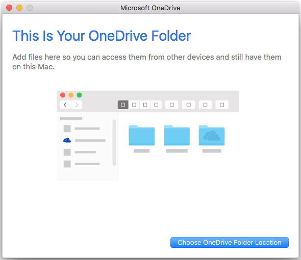 Choose OneDrive Folder Location window