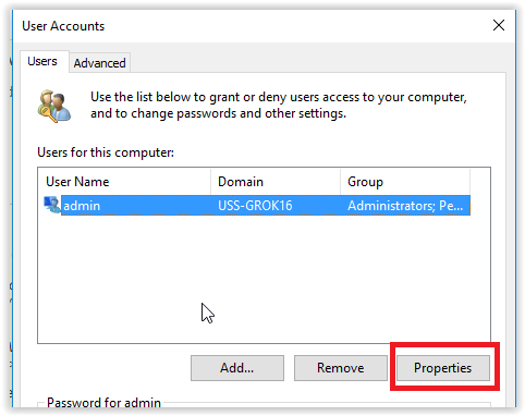 the properties button on the accounts window.