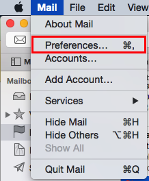 the Mail Preferences option in the mail dropdown menu
