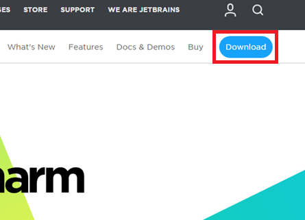PyCharm download button on website