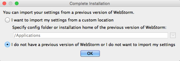 The complete installation window
