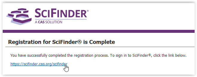 scifinder account confirmation complete screen