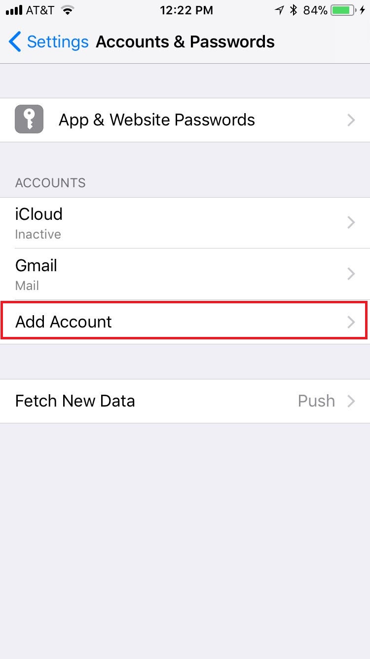 add accont option boxed in red.