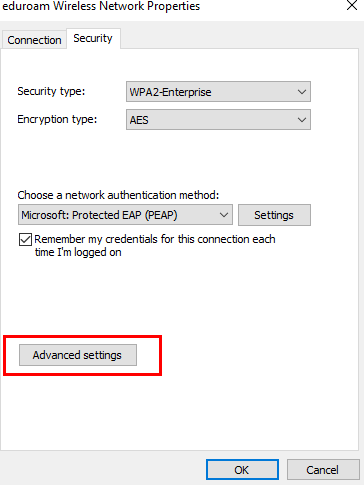 The Advanced settings button in Network options window, at lower left