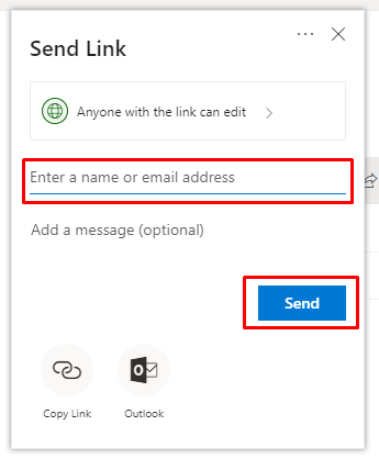 Send Link window to share folder on OneDrive