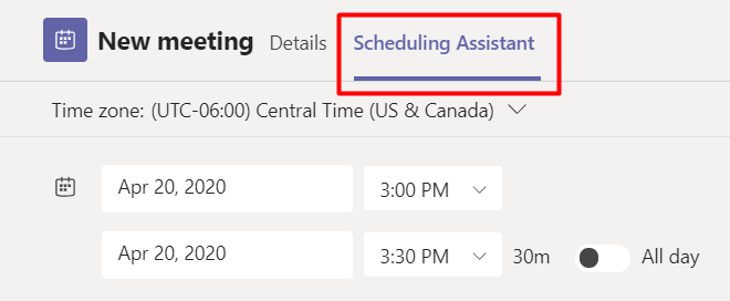 scheduling assistant tab