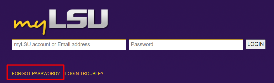 myLSU login screen forgot password link
