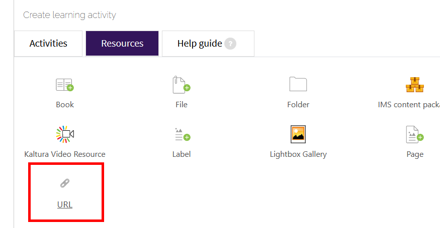 Resources tab with URL button highlighted