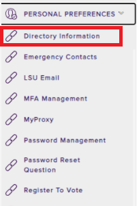 directory information under personal preferences