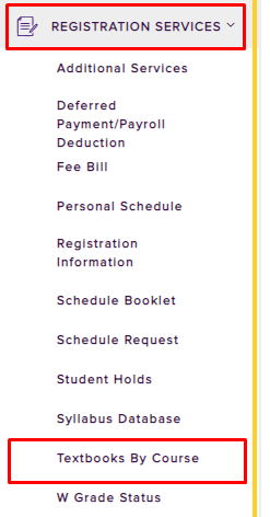 textbooks by course tab under registration services on myLSU