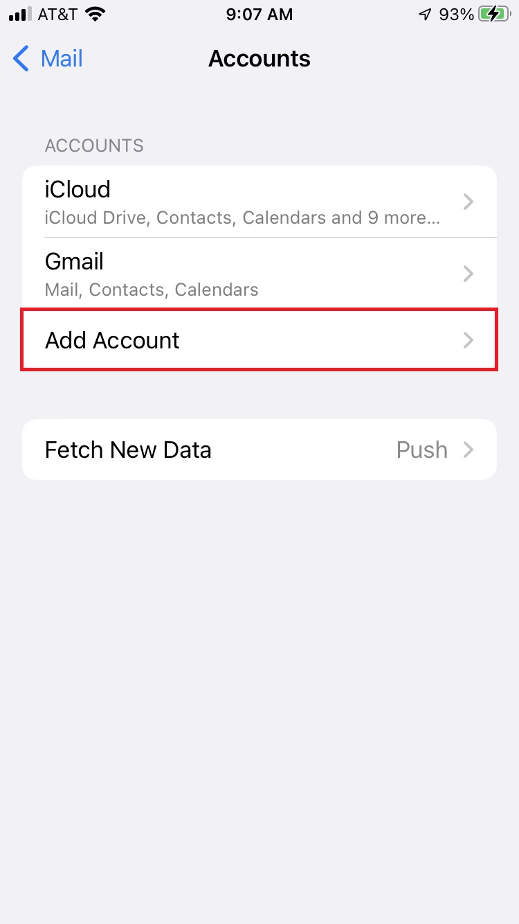Add account option boxed in red