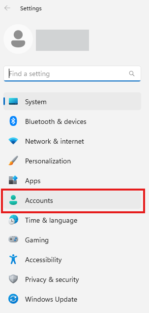the settings screen with accounts highlighted.