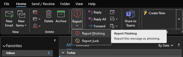 Report options from the Office ribbon