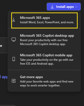 micro soft 365 apps link under install apps